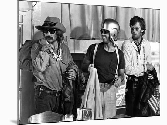 Easy Rider by DennisHopper with Dennis Hopper, Peter Fonda and Jack Nickolson, 1969 (b/w photo)-null-Mounted Photo