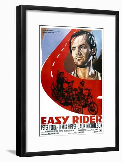 Easy Rider, Italian Poster Art, from Top: Jack Nicholson, Peter Fonda, Dennis Hopper, 1969-null-Framed Art Print