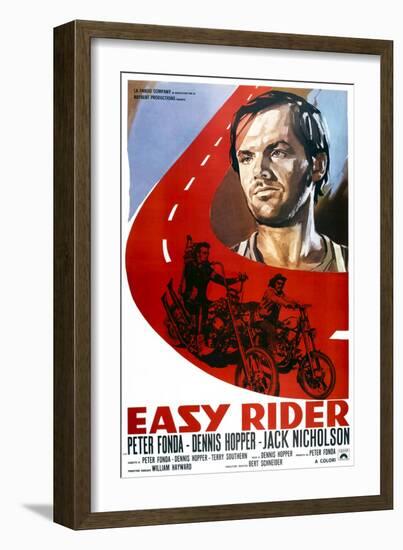 Easy Rider, Italian Poster Art, from Top: Jack Nicholson, Peter Fonda, Dennis Hopper, 1969-null-Framed Art Print