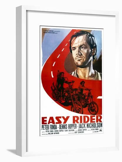 Easy Rider, Italian Poster Art, from Top: Jack Nicholson, Peter Fonda, Dennis Hopper, 1969-null-Framed Art Print