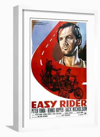 Easy Rider, Italian Poster Art, from Top: Jack Nicholson, Peter Fonda, Dennis Hopper, 1969-null-Framed Art Print