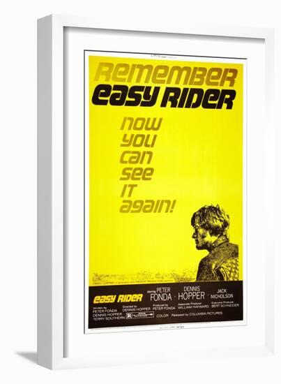 Easy Rider, Peter Fonda on 1972 Re-Release Poster, 1969-null-Framed Art Print