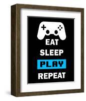 Eat Sleep Game Repeat - Black and Blue-Color Me Happy-Framed Art Print