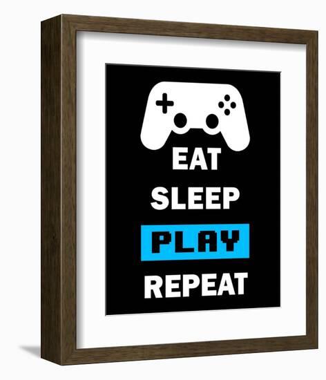 Eat Sleep Game Repeat - Black and Blue-Color Me Happy-Framed Art Print