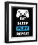 Eat Sleep Game Repeat - Black and Blue-Color Me Happy-Framed Art Print