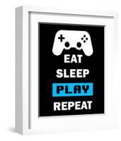 Eat Sleep Game Repeat - Black and Blue-Color Me Happy-Framed Art Print