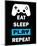 Eat Sleep Game Repeat - Black and Blue-Color Me Happy-Mounted Art Print