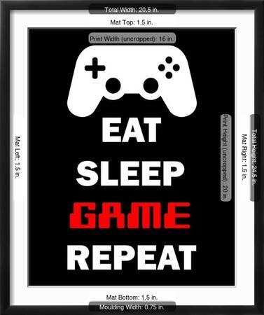 Eat Sleep Game Repeat - Black' Prints - Color Me Happy | AllPosters.com