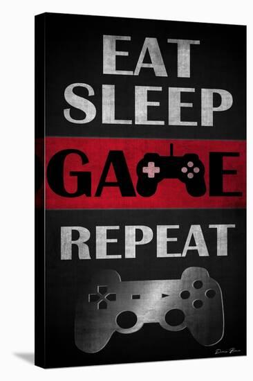 Eat Sleep Game Repeat Red-Denise Brown-Stretched Canvas