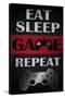 Eat Sleep Game Repeat Red-Denise Brown-Stretched Canvas