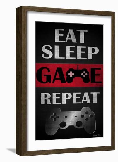 Eat Sleep Game Repeat Red-Denise Brown-Framed Art Print