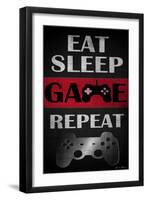 Eat Sleep Game Repeat Red-Denise Brown-Framed Art Print