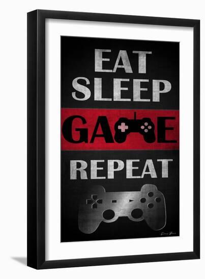 Eat Sleep Game Repeat Red-Denise Brown-Framed Art Print