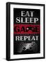 Eat Sleep Game Repeat Red-Denise Brown-Framed Art Print