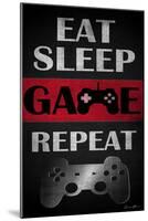 Eat Sleep Game Repeat Red-Denise Brown-Mounted Art Print