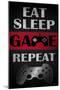 Eat Sleep Game Repeat Red-Denise Brown-Mounted Art Print