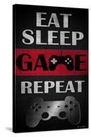 Eat Sleep Game Repeat Red-Denise Brown-Stretched Canvas