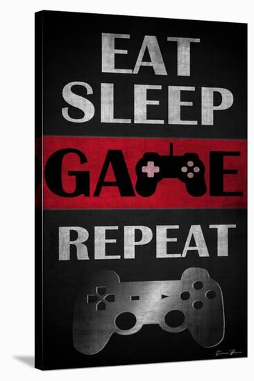 Eat Sleep Game Repeat Red-Denise Brown-Stretched Canvas