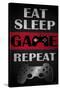 Eat Sleep Game Repeat Red-Denise Brown-Stretched Canvas