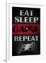 Eat Sleep Game Repeat Red-Denise Brown-Framed Art Print