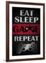 Eat Sleep Game Repeat Red-Denise Brown-Framed Art Print