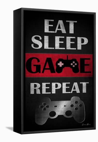 Eat Sleep Game Repeat Red-Denise Brown-Framed Stretched Canvas