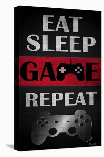 Eat Sleep Game Repeat Red-Denise Brown-Stretched Canvas