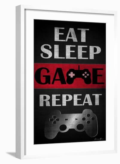 Eat Sleep Game Repeat Red-Denise Brown-Framed Art Print