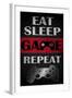 Eat Sleep Game Repeat Red-Denise Brown-Framed Art Print