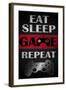 Eat Sleep Game Repeat Red-Denise Brown-Framed Art Print