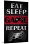 Eat Sleep Game Repeat Red-Denise Brown-Mounted Art Print