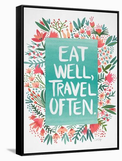 Eat Well Travel Often - Floral-Cat Coquillette-Framed Stretched Canvas