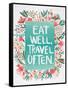 Eat Well Travel Often - Floral-Cat Coquillette-Framed Stretched Canvas