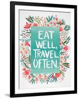 Eat Well Travel Often - Floral-Cat Coquillette-Framed Art Print