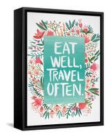 Eat Well Travel Often - Floral-Cat Coquillette-Framed Stretched Canvas