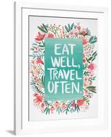 Eat Well Travel Often - Floral-Cat Coquillette-Framed Art Print