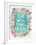 Eat Well Travel Often - Floral-Cat Coquillette-Framed Art Print