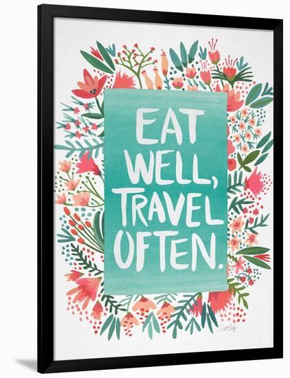 Eat Well Travel Often - Floral-Cat Coquillette-Framed Art Print