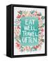 Eat Well Travel Often - Floral-Cat Coquillette-Framed Stretched Canvas