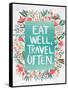 Eat Well Travel Often - Floral-Cat Coquillette-Framed Stretched Canvas