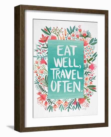 Eat Well Travel Often - Floral-Cat Coquillette-Framed Art Print