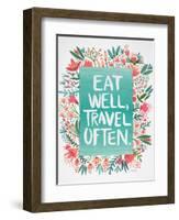 Eat Well Travel Often - Floral-Cat Coquillette-Framed Art Print