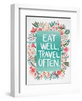 Eat Well Travel Often - Floral-Cat Coquillette-Framed Art Print