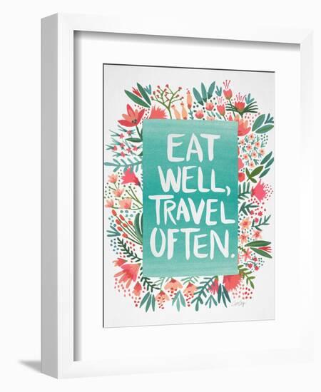 Eat Well Travel Often - Floral-Cat Coquillette-Framed Art Print