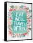 Eat Well Travel Often - Floral-Cat Coquillette-Framed Stretched Canvas