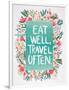 Eat Well Travel Often - Floral-Cat Coquillette-Framed Art Print