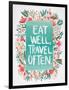 Eat Well Travel Often - Floral-Cat Coquillette-Framed Art Print