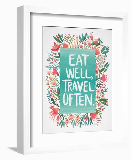 Eat Well Travel Often - Floral-Cat Coquillette-Framed Art Print