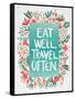 Eat Well Travel Often - Floral-Cat Coquillette-Framed Stretched Canvas