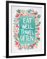 Eat Well Travel Often - Floral-Cat Coquillette-Framed Art Print